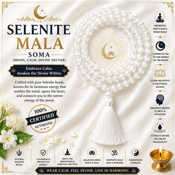 Selenite Mala – Soma (moon, calm, divine nectar)