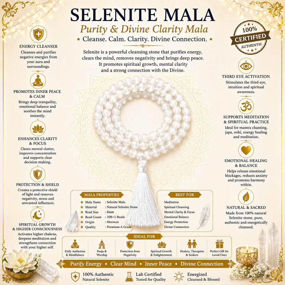 Selenite Mala – Soma (moon, calm, divine nectar)
