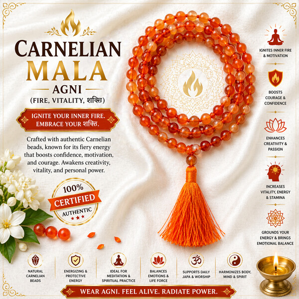 Carnelian Mala – Agni (fire, vitality, शक्ति)