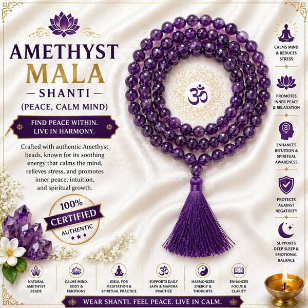 Amethyst Mala – Shanti (peace, calm mind)