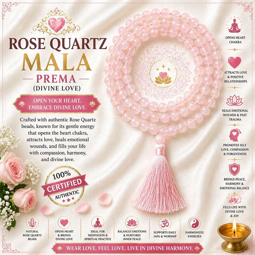 Rose Quartz Mala – Prema (divine love)