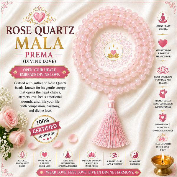 Rose Quartz Mala – Prema (divine love)