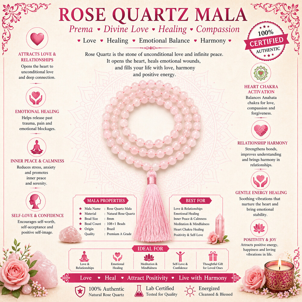 Rose Quartz Mala – Prema (divine love)