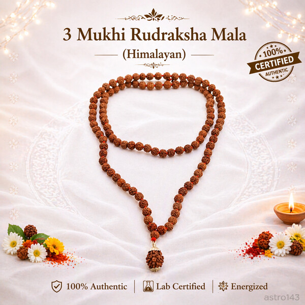 3 Mukhi Rudraksha Mala (Himalayan)
