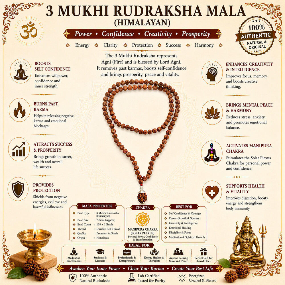 3 Mukhi Rudraksha Mala (Himalayan)