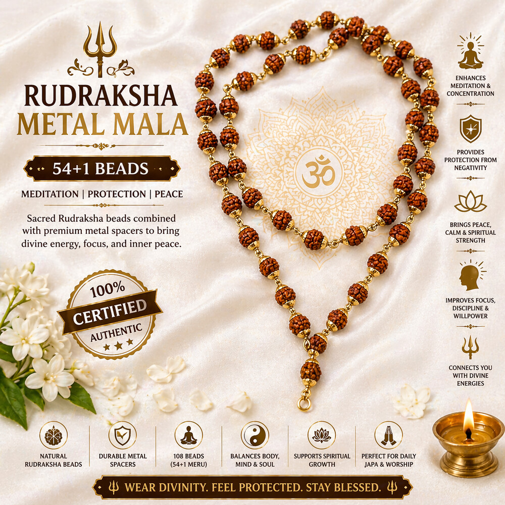 Rudraksha Metal Mala 54+1 | Meditation
