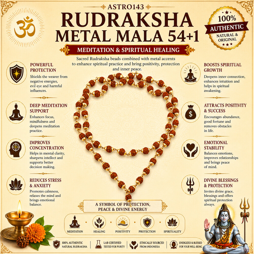 Rudraksha Metal Mala 54+1 | Meditation
